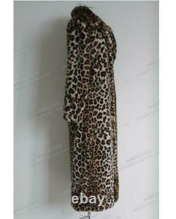 Femmes Faux Fourrure Leopard Coat Winter Warm Furry Long Jacket Outwear Lapel Parka
