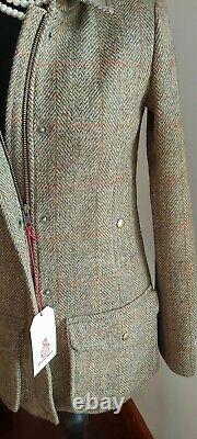 Femmes Harris 100 % Wool Tweed Field Veste Green Check Manteau Uk Taille 8