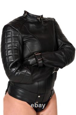 Femmes Real Leather Straight Jacket Femmes Matelassées Veste Droite Matelassée Ceinturée