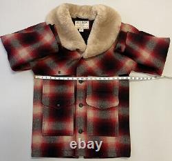 Filson Laine Doublée Mackinaw Packer Coat Red Cream Shearling Small Made In USA
