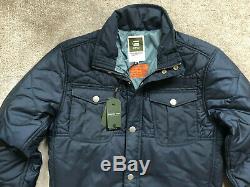 G-star Raw Saru Men Bleu Rusard Rembourré Zip Coat Jacket Medium New & Tags