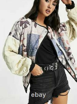 Gratuite Personnes Rudy Quilted Bomber Jacket Vintage Inspired Patchwork Medium Rrp248 $