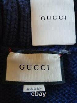Gucci Laine Bomber Sweater Cardigan M Intarsia Zip Up Anchor Rouge Bleu Tricoté