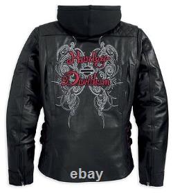 Harley Davidson Femme Solstice Black Leather Jacket Hoodie 3in1 97139-13vw S