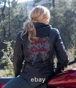 Harley Davidson Femme Solstice Black Leather Jacket Hoodie 3in1 97139-13vw S