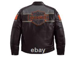Harley Davidson Homme Rumble Couleur Bloqué B&s Veste De Moto En Cuir Noir