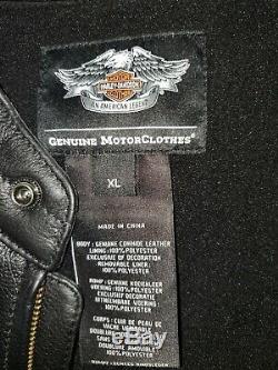 Harley Davidson Hommes Reflective Willie G Crâne Noir Veste En Cuir Avec Doublure Nouveau