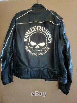 Harley Davidson Hommes Reflective Willie G Crâne Noir Veste En Cuir Avec Doublure Nouveau