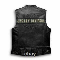 Harley Davidson Hommes Véritable Cuir Noir Vélo Vest Jacket Moto Cafe Racer