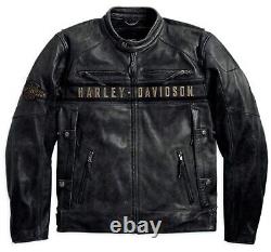 Harley Davidson Passing Link Triple Vent Moto Veste En Cuir Véritable Noir
