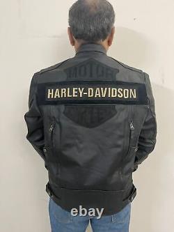 Harley Davidson Passing Link Triple Vent Moto Veste En Cuir Véritable Noir
