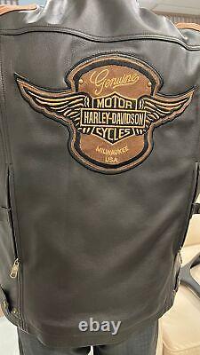 Harley Davidson Triple Vent System Trostel En Cuir Détresse Biker Veste Nouveau
