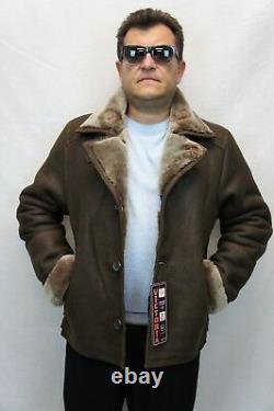 Homme 100% Real Sheepskin Shearling Leather Car Coat Bomber Jacket S-5xl, Taupe