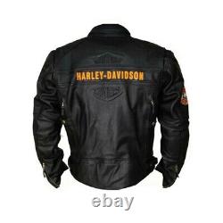 Homme Hd Black Biker Harley Détresse Moto Cowhide Veste En Cuir