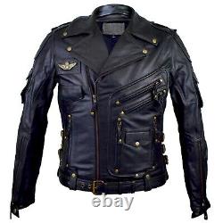 Homme Real Cowhide Premium Leather Motorcycle Biker Leather Jacket New Hd Black