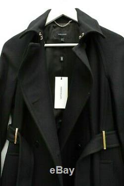 Karen Millen Noir Élégant Tailored Trench Coat Belted Military Jacket 6 À 16 Nouveau