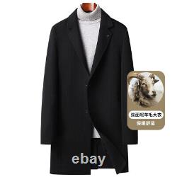 Manteau coupe-vent en laine double face pour hommes avec coupe ajustée et mi-longue en cachemire