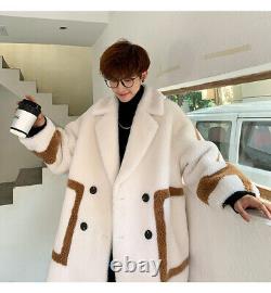 Manteau d'hiver pour hommes, manteau en laine d'agneau et coton tendance, parka épaisse de longueur moyenne, taille SZ