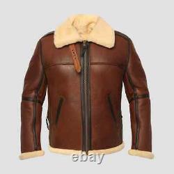 Manteau de pilote aviateur en cuir avec doublure en fourrure marron de la RAF pour homme