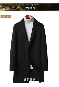 Manteau en laine à double face pour hommes, coupe slim, mi-longueur, coupe-vent en cachemire
