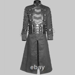 Manteau gothique sombre en coton noir pour hommes avec motifs Hellraiser et style Steampunk, livraison rapide