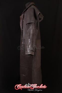 Manteau long en cuir brun pour hommes, DUSTER de FRONTIER, en peau de SKIPPER - 0091