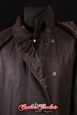 Manteau long en cuir brun pour hommes, DUSTER de FRONTIER, en peau de SKIPPER - 0091