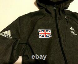 Mens Adidas Team GB Travel Jacket Grey Winter Warm Hoodie Duffle Coat Jeux Olympiques S