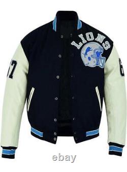 Mode sportive pour hommes Detroit Lions Varsity Bomber Jacket en laine mélangée