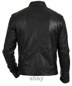 New Human's Bomber Vintage Black Genuine Leather Jacket Slim Fit Motorcycle Biker