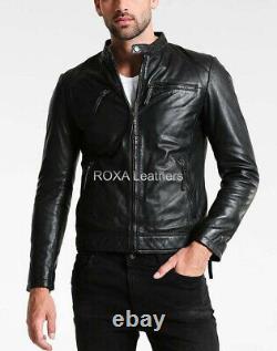 New Modern Hommes Soft Véritable Lambskin Veste En Cuir Véritable Black Biker Outfit Manteau