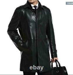 Noora Hommes Leather Long Trench Coat Outwear Veste Business Overcoat Slim Fit Sp6