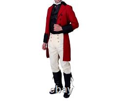 Nouveau Anthony Bridgerton Regency Hommes Red Outfit, Veste De Cuffs Noir Livraison Rapide