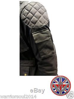 Nouveau Homme Noir Cotton Waxed Moto Respirant, Doublé Wp, Armor Biker Jacket