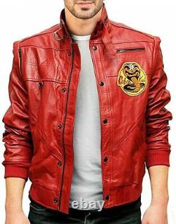 Nouveau Karaté Kid Johnny Lawrence Cobra Kai Veste en cuir rouge Bomber Jacket Coat