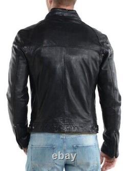 Nouveau Veste En Cuir Véritable Homme Biker Style Moto Slim Fit Jacket Az388