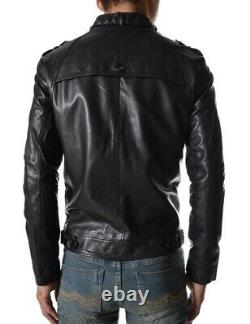 Nouveau Veste En Cuir Véritable Homme De Moto Style Moto Slim Fit Jacket Az005