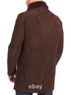 Nouveau manteau trench en cuir suédé marron foncé pour homme. Véritable veste en cuir d'agneau souple.