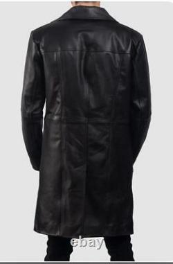 Nouveau manteau trench long en cuir de mouton vintage pour homme