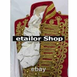 Nouvelle veste de cérémonie pour homme hussard en laine rouge militaire avec garniture en fil d'or.