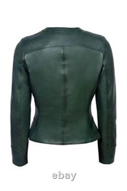 Nouvelle veste de luxe pour femme en cuir véritable vert foncé au design décontracté et élégant