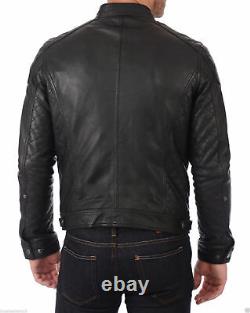 Nouvelle veste de moto Café Racer slim fit en cuir noir véritable pour hommes.