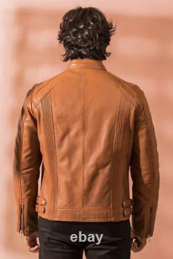 Nouvelle veste en cuir d'agneau véritable pour homme, faite à la main, décontractée pour motards.