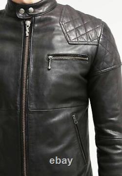 Nouvelle veste en cuir d'agneau véritable pour homme, noire, coupe slim, style motard