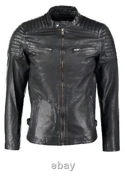 Nouvelle veste en cuir élégante pour homme - Veste de moto noire en cuir d'agneau souple