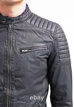 Nouvelle veste en cuir élégante pour homme - Veste de moto noire en cuir d'agneau souple