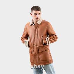 Nouvelle veste en cuir marron à capuche B-3 en peau de mouton pour homme. Véritable manteau d'aviateur en peau de mouton.