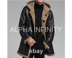 Nouvelle veste en cuir marron avec capuche B-3 en peau de mouton. Véritable manteau d'aviateur en peau de mouton.