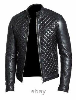 Nouvelle veste en cuir pour hommes Véritable agneau noir souple Coupe ajustée Veste de moto