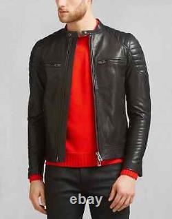 Nouvelle veste en cuir style biker ajustée et élégante avec fermeture éclair pour moto.